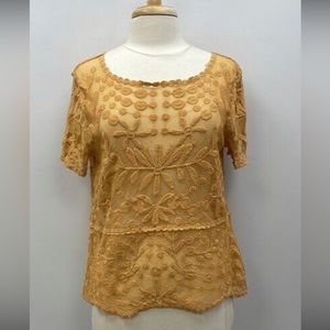 Zara mustard color lace blouse size L